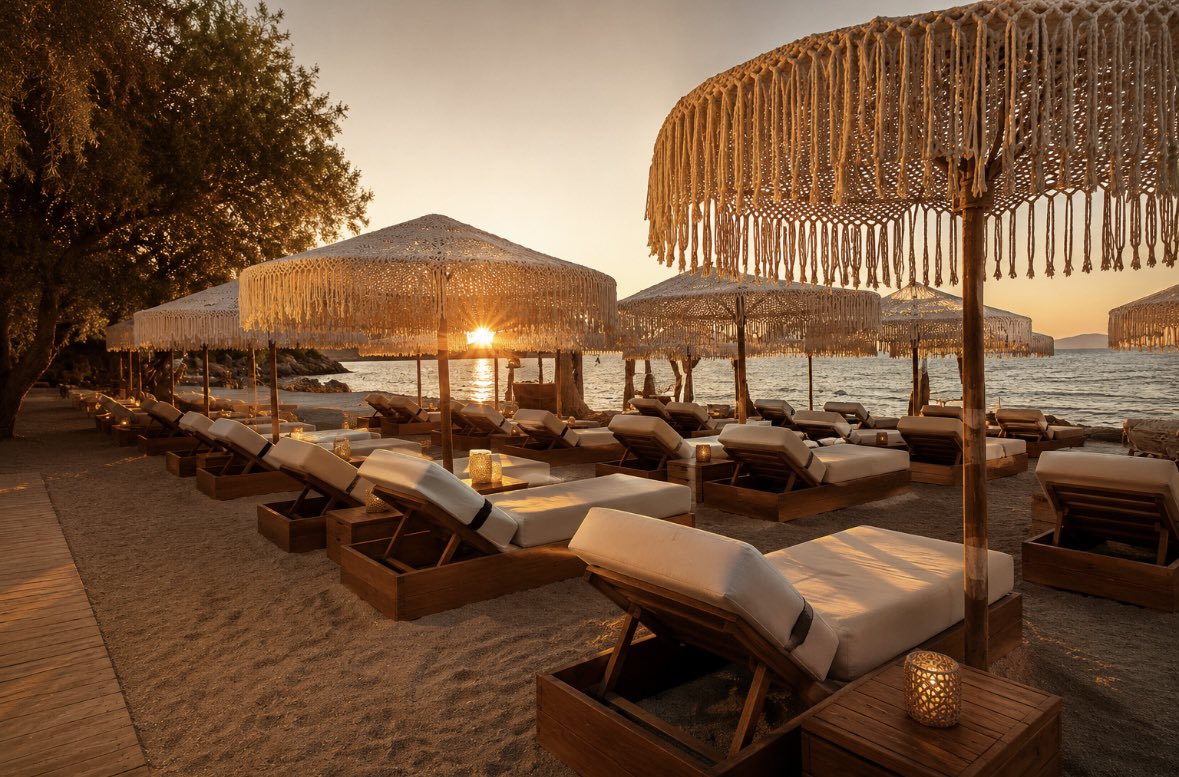 Beach bar JOJO στο Πόρτο Ράφτη το ηλιοβασίλεμα